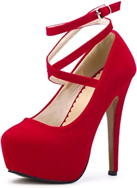 OCHENTA Women's Ankle Strap Platform Pumps High Heel Sexy Party Dress Shoes Stiletto Heels Red 38 - US 7