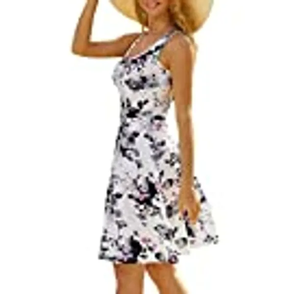 FENSACE Women's Scoop Neck Sleeveless Midi Casual Flared Tank Floral Printed Dress