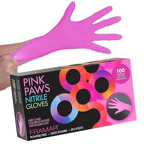 FRAMAR Pink Nitrile Gloves Medium - Disposable Gloves Medium, Cleaning Gloves, Mechanic Gloves, Kitchen Gloves, Latex Free Gloves Disposable, Tattoo Gloves, Gants Nitrile, Gants Jetables - M (Pack of 100)