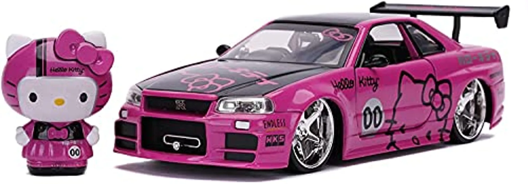 Hello Kitty 1:24 2002 Nissan Skyline GT-R (BNR34) Die-Cast Car & Hello Kitty Figure, Toys for Kids and Adults
