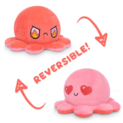Reversible Octopus Plushie - Plushie Happy Angry Dark Blue Sparkle Bow Blue Sparkle