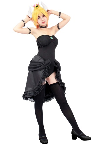 C-ZOFEK Women's Bowsette Cosplay Costume Black Dress with Accessories - Large