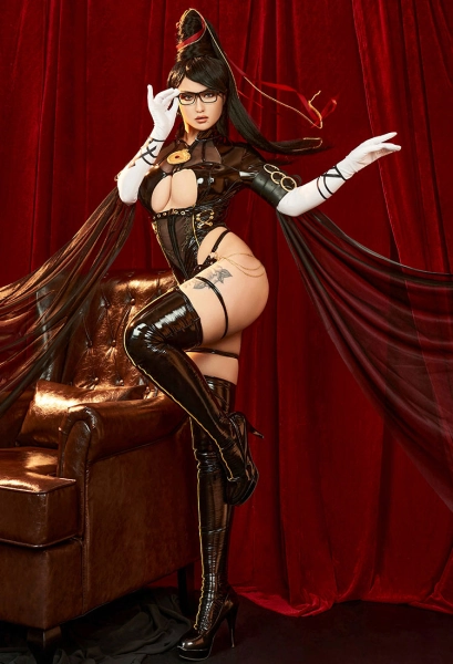 Bayonetta Derivative Sexy Lingerie Set Hollowed Bodysuit and Gloves with Thigh Socks and Leg Rings