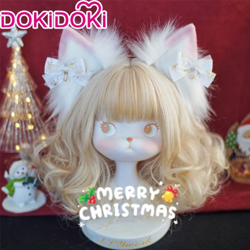 DokiDoki Cosplay Snow Cat Ears Lolita Cute White Pink Headband Christmas | One size