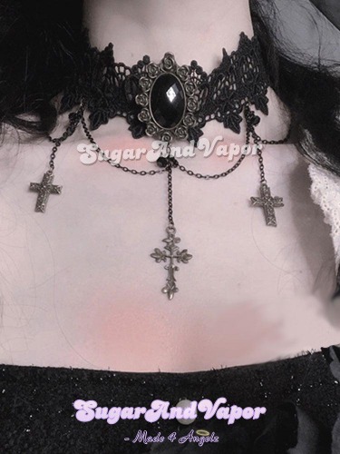 Valkyria Goth Lace Cross Choker | Black / OS