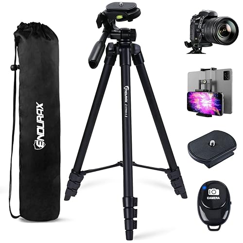 Endurax 60'' Camera Tripod Camera Stand for Canon Rebel Eos Nikon DSLR, Travel Tripods for Phone Tablet with Remote Black - With Quick Release Plate-Black