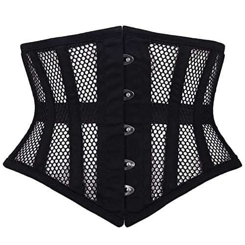 Sady Industry Women's Steel Boned Corset Short Torso Heavy Duty Truly Waist Training Underbust Corsets (SB) - Small - Black Mesh