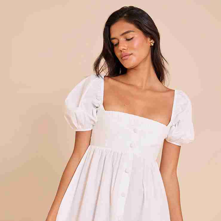 White Cotton Button Down Smock Dress