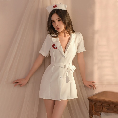 Sexy Lingerie Dress for Women - Amorino Nurse Costume - White / L