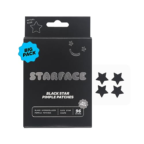 Starface Black Star Big Pack, Hydrocolloid Pimple Patches, Absorb Fluid and Reduce Inflammation, Cute Star Shape, Cruelty-Free Skincare (96 Count) - Black Star Pack