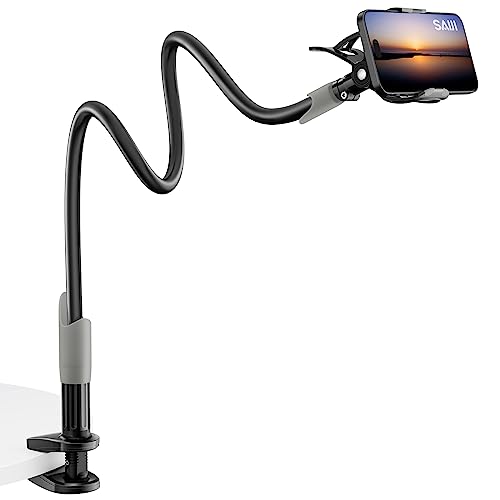 SAIJI Gooseneck Bed Phone Holder, Flexible Long Arm Phone Mount for Desk, Clip Bracket Clamp Stand for 4.0-6.5'' Mobile Cell Phone Stand Document Camera Nintendo Switch (Black) - Classic(29.5inches) - Black