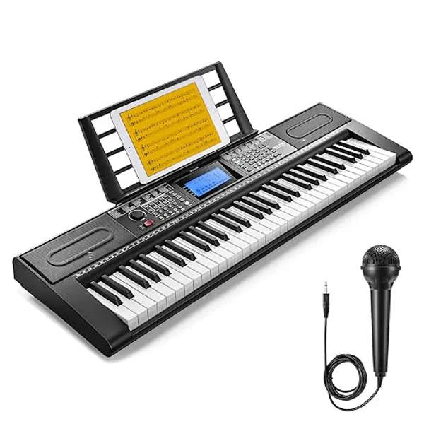 Donner Keyboard Piano, 61 Key Piano Keyboard for Beginner/Professional, Electric Keyboard Kit with 249 Voices, 249 Rhythms - Includes Music Stand, Microphone, Black (DEK-610S) - Compact - Black