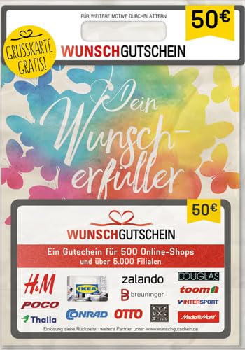 Wunschgutschein das perfekte Geschenk - 500 Einlösepartner - für Deutschland - per Post - 50 - Wunscherfüller