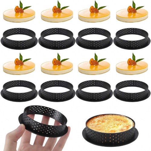 ZDNT 8 stycken mousse tartelettformar, dessertringar, 8 cm, non-stick tårtformar, utan lukt, perforerad ring, tårtring, set, tårtring, runda bakringar för gör-det-själv, mousse, tårtdekoration