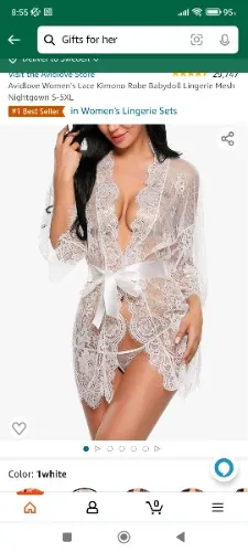 Avidlove Lingerie for Women See Through Kimono Robe Lace Dress Babydoll Lingerie Mesh Nightgown White M at Amazon Women’s Clothing store