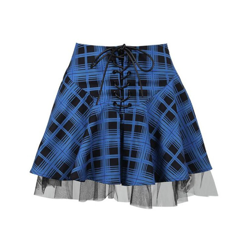 'Beneath the Mist' Blue Plaid Skirt - blue / S