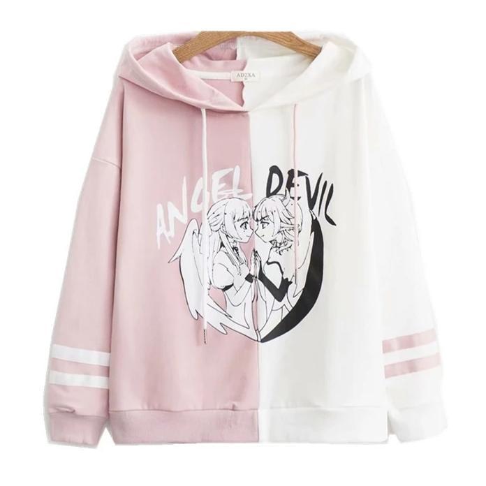 Angel vs Devil Hoodie - Pink & White / M