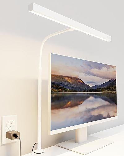 SUPERDANNY LED Desk Lamp for Home Office, Eye-Caring Desk Light with Adjustable Gooseneck, 12W Touch Control Dimmable Brightness, Architect Clamp Lamp with USB Adapter, White - Square Head - White