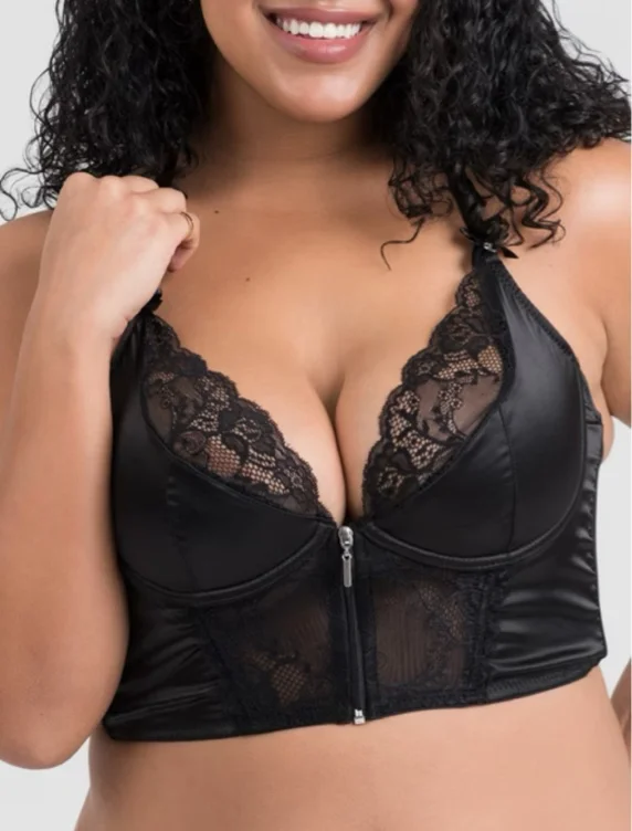 Lovehoney Front-Fastening Black Satin Longline Bra