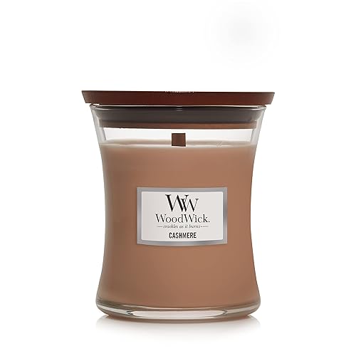 WoodWick Medium Hourglass Candle, Cashmere - Premium Soy Blend Wax, Pluswick Innovation Wood Wick, Made in USA - Cashmere - Medium Hourglass