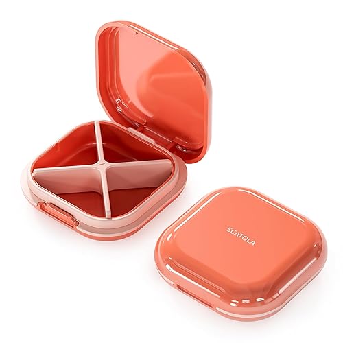 ONTERATE Daily Pill Organizer 4 Compartments, Portable Travel Pill Case, Mini Pill Container for Purse Pocket, Compact Travel Medicine Organizer for Vitamin, Cod Liver Oil, Supplement (Pink) - Pink