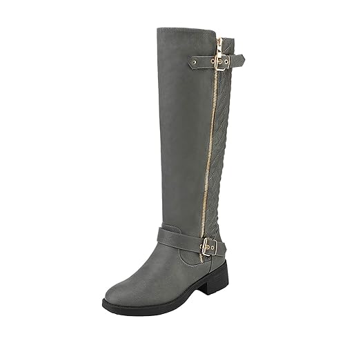 DREAM PAIRS Women's Knee High Boots Wide Calf Low Heel Riding Boots Fall Tall Boots for Women - 8.5 - Grey