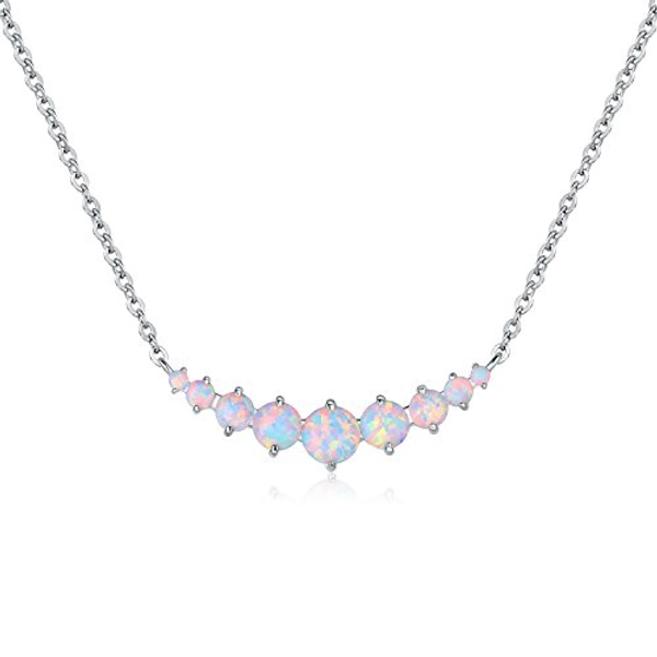 Barzel 18K White Gold Plated or Rose Gold Plated Created White Opal Graduated Necklace