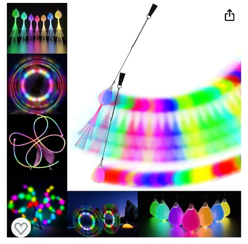 I LED Poi Balls-2021 Upgraded Soft Spinning Glow Poi for Beginner Kids and Professional Rainbow Fade and High Strobe Spinning LED Glow Toy Light Up Balls 1x Pair Glow Poi Balls