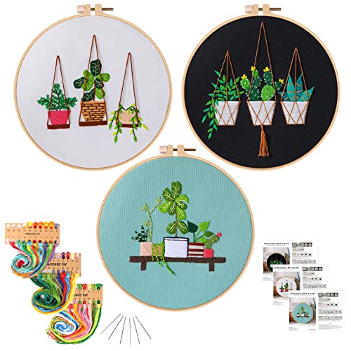 KAMEUN Embroidery Kits for Adults Beginners, 3 Sets Embroidery Starter Kits Embroidery Cross Stitch Practice Kits with Stamped Pattern, Embroidery Hoops and Color Threads, Funny Hobby for Adults (Q) - Q
