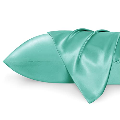 Bedsure Satin Pillowcase for Hair and Skin Queen - Forest Green Silky Pillowcase 20x30 Inches - Satin Pillow Cases Set of 2 with Envelope Closure, Similar to Silk Pillow Cases, Gifts for Women Men - 24 - Forest Green - Queen (20" x 30")