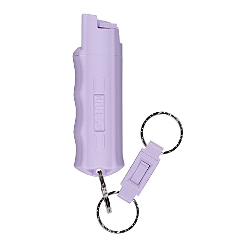 SABRE Pepper Spray, Quick Release Keychain for Easy Carry and Fast Access, Finger Grip for More Accurate and Faster Aim, Maximum Police Strength OC Spray, 25 Bursts, Secure and Easy to Use Safety - Lavender