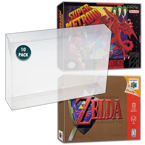 MALKO 10 Pack Video Game Protector Compatible with: SNES & N64 Game Box | Clear Plastic Sleeve Cover - SNES & N64 Box (10 Pack)