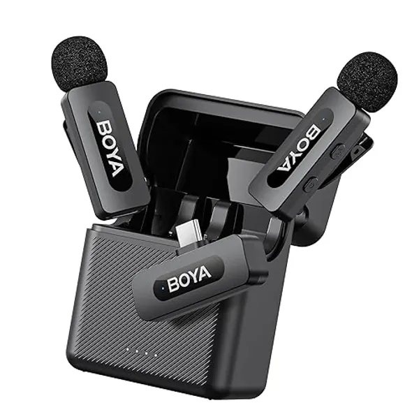 Boya BY-V30 Wireless Lavalier Microphone for Android/iPhone 15/USB Type-C Clip Mini Mic, 36H Battery Life with Charging Case, Noise Canceling Clip on Lapel Microphone for Vlogging Video Recording - BY-V30