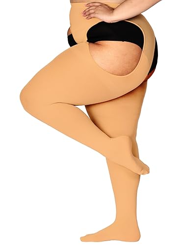 HONENNA Plus Size Suspender Tights for Women, Semi Opaque Sexy Garter Belt Nylons Mock Thigh High stockings - 3X-Large-4X-Large Plus - 1 Pair - Orange