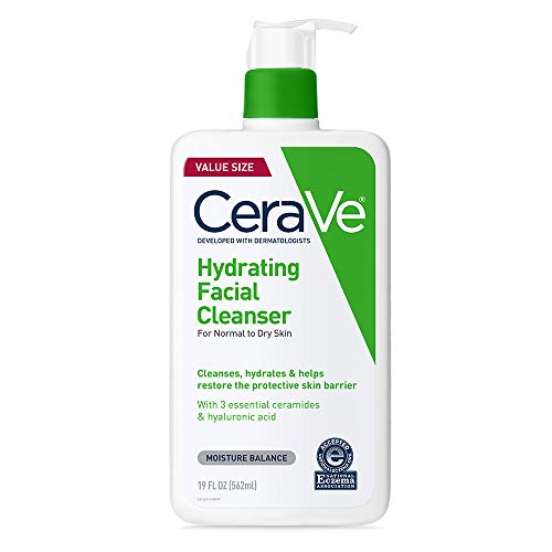 CeraVe Hydrating Facial Cleanser | Moisturizing Face Wash For Dry Skin | Hyaluronic Acid + Ceramides + Glycerin | Hydrating Cleanser For Normal To Dry Skin | National Eczema Assosiation Certified - 19 Fl Oz (Pack of 1)