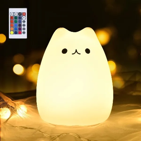 Cat Lamp,GoLine Gifts for 3 4 5 Year Old Girls,Graduation Gifts for Teen Girls,Kids Night Light for Bedroom,Kawaii Kitty Baby Nursery Lamp with Remote Control.
