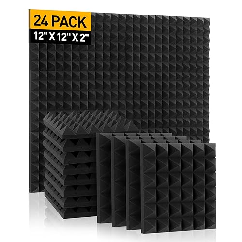 HERTBER 24 Pack Sound Proof Foam Panels for Walls, 12 x 12 x 2 Inches Acoustic Panels, Acoustic Foam Panels, Flame Retardant Sound Panels for Recording Studio, Home, Office - 12*12*2 inches - 24 Pack （24 Sq Ft）