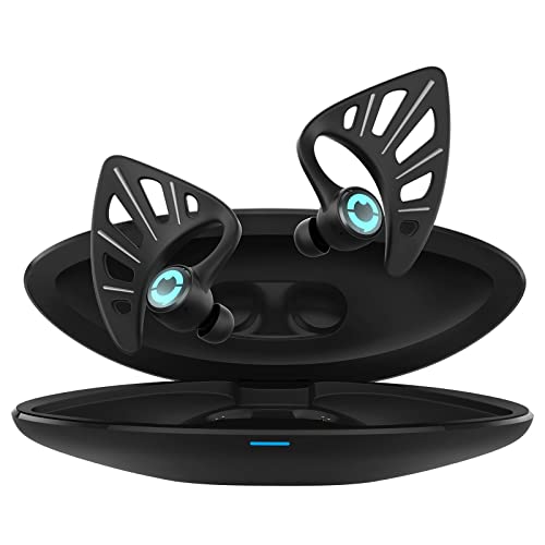 YOWU Elf Ear Headphones, Wireless 5.0 Earphones, 10 Colors RGB Effects with App Control, Dual Microphone Noise Reduction, IPX4 Water Resistant, Elf in-Ear Earbuds with Charging Case (Black) - Black