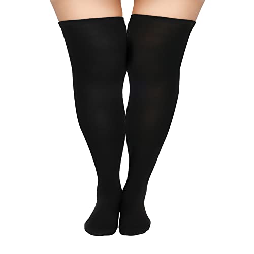 KINBOM Plus Size Thigh High Socks for Woman, Over Knee Long Boot Stockings with Adjustable Buckles for Thick Thighs - Black
