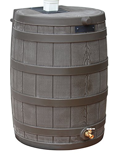 Good Ideas Rain Wizard 50 Gallon Plastic Rain Barrel for Outdoor Rainwater Collection and Storage Features a Metal Spigot and Flat Back Design, Oak - 1 Pack - Oak