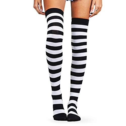 Love Classic - Extra-Long Socks for Women, Soft and Breathable Over the Knee Socks, Made of Cotton and Polyester, Lightweight - Small - 1-pack Black/White
