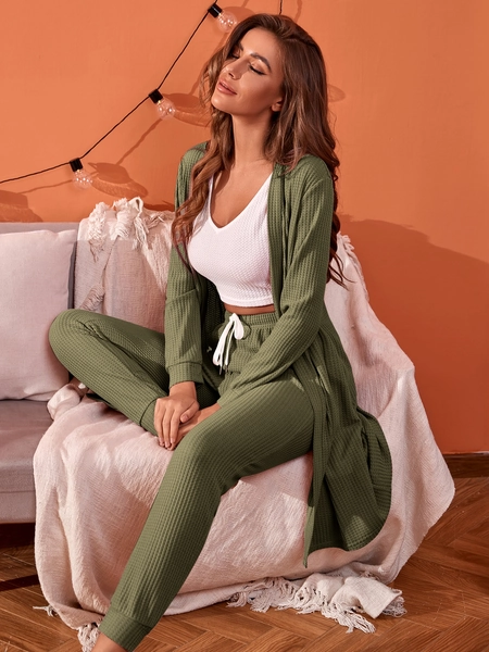 3pcs Tank Top & Pants & Robe PJ Set