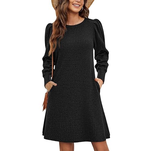 Sweater Dress Casual Knitted with Pockets and Long Sleeve