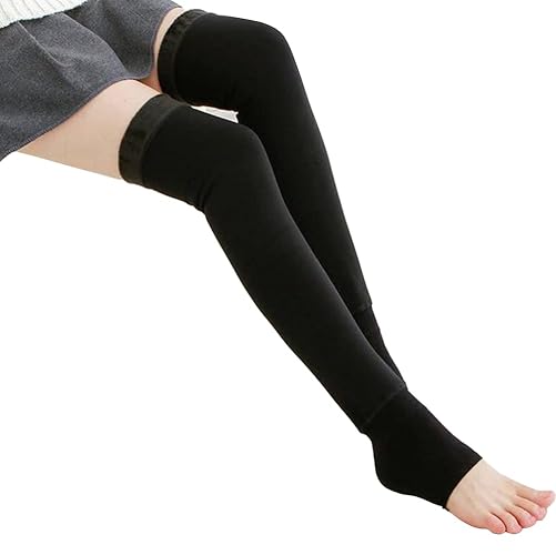 1 Pairs 20 Inch Long Knit Leg Warmers Winter Thermal Knee Warmers Over The Knee Thigh High Footless Socks Knee Brace Support Protector Long Boot Legging Stockings for Women Girls(Black)