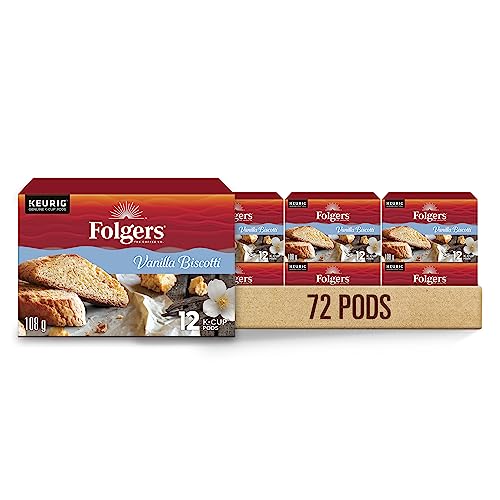 Folgers Vanilla Biscotti Flavoured Coffee, Single-Serve K-Cup Pods For Keurig Coffee Makers, 72 Count (6 Boxes) - Vanilla Biscotti - 12 count (Pack of 6)