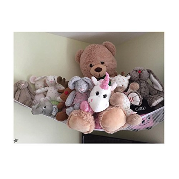 Stuffed Animal Hammock, Huijukon Jumbo Corner Toy Hammock Toy Storage Net Hammock Collection Organizer for Stuffed Animals Cuddly Plushie Stuffie Toys | Size: 84" x 59" x 59" (Toy Hammock)