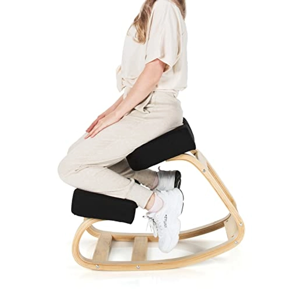 Giantex Kneeling Chair, Wood Posture Chair w/Soft Cushion, Natural Relief for Back, Shoulder or Neck Pain, Ergonomic Kneeling Desk Chair for Office Home, Black