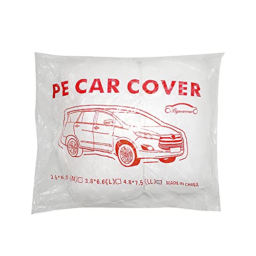 ZXMOTO Disposable Car Cover 1 Pack Clear Plastic Car Cover Universal Rain Dust Garage Cover with Elastic Band Large (15.7' x 24.6) - Large-1 Pack