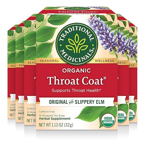 Traditional Medicinals Tea, Organic Throat Coat, Supports Throat Health, 96 Tea Bags (6 Pack) - Original - Pack of 6