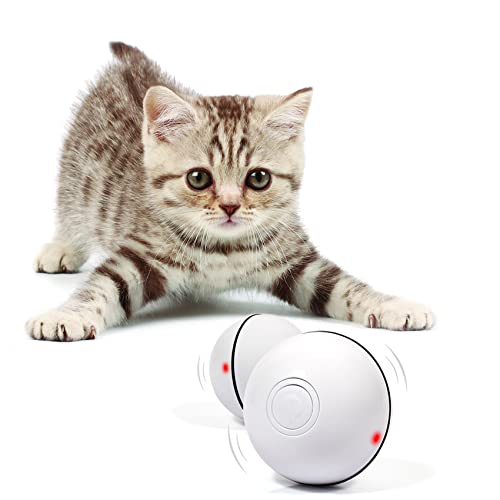 YOFUN Smart Interactive Cat Toy - Newest Version 360 Degree Self Rotating Ball, USB Rechargeable Wicked Ball, Build-in Spinning Led Light, Stiulate Hunting Instinct for Your Kitty (White) - White